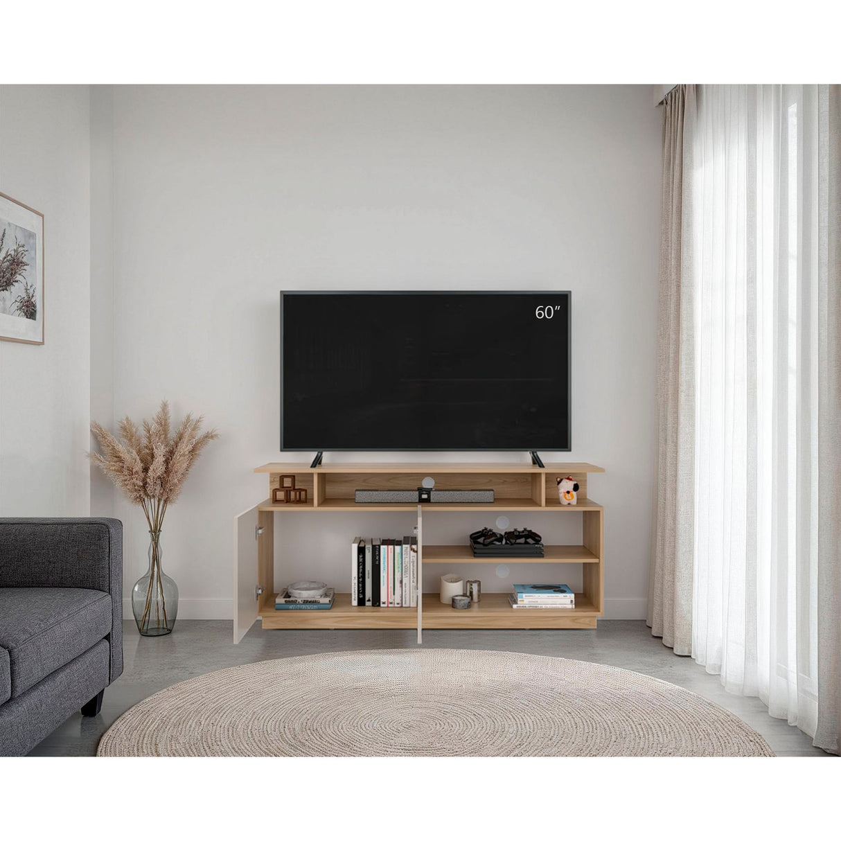 Mesa para TV Hope Fresno Europeo y Capri 150x70cm Para TV Hasta 65" Pulgadas con Cuatro Compartimientos - MUEBLES DE TV | Bylmo