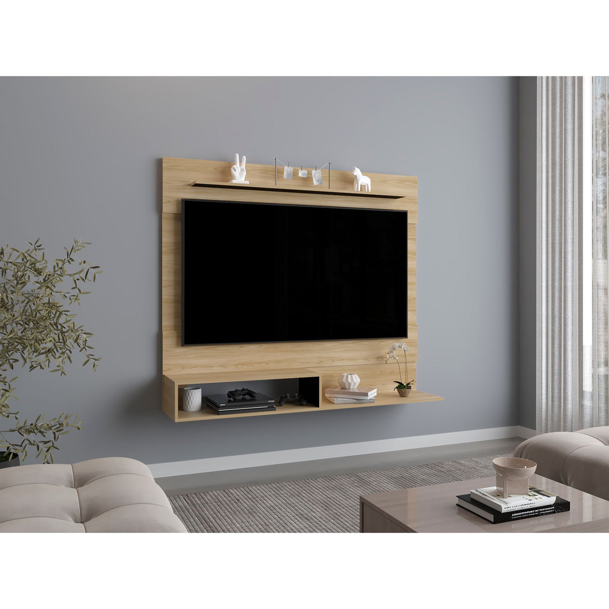 Panel de TV Beijing Fresno Europeo 16x24.4cm Para TV Hasta 70" Pulgadas con Tres Compartimientos - MUEBLES DE TV | Bylmo