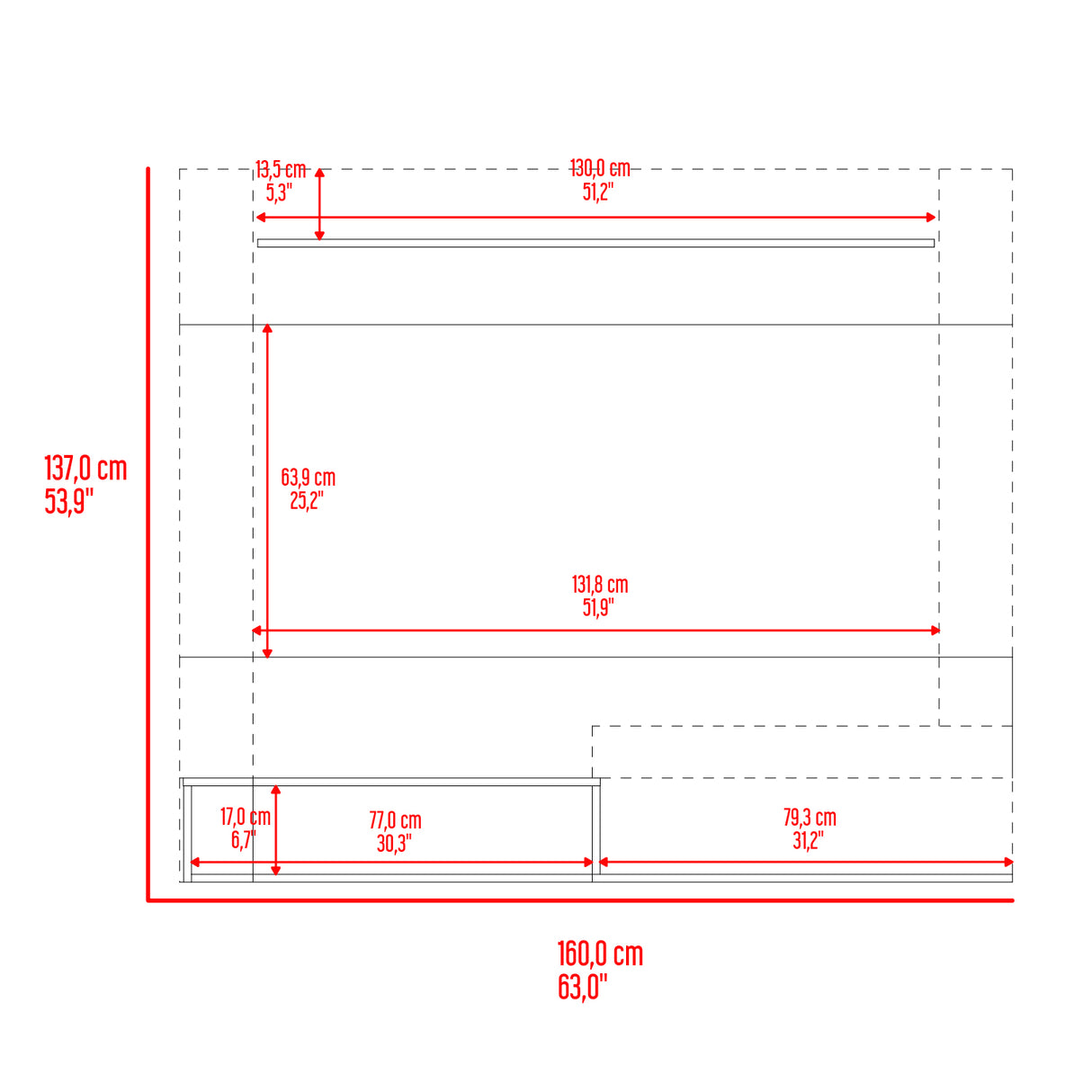 Panel de TV Beijing Fresno Europeo 16x24.4cm Para TV Hasta 70" Pulgadas con Tres Compartimientos - MUEBLES DE TV | Bylmo