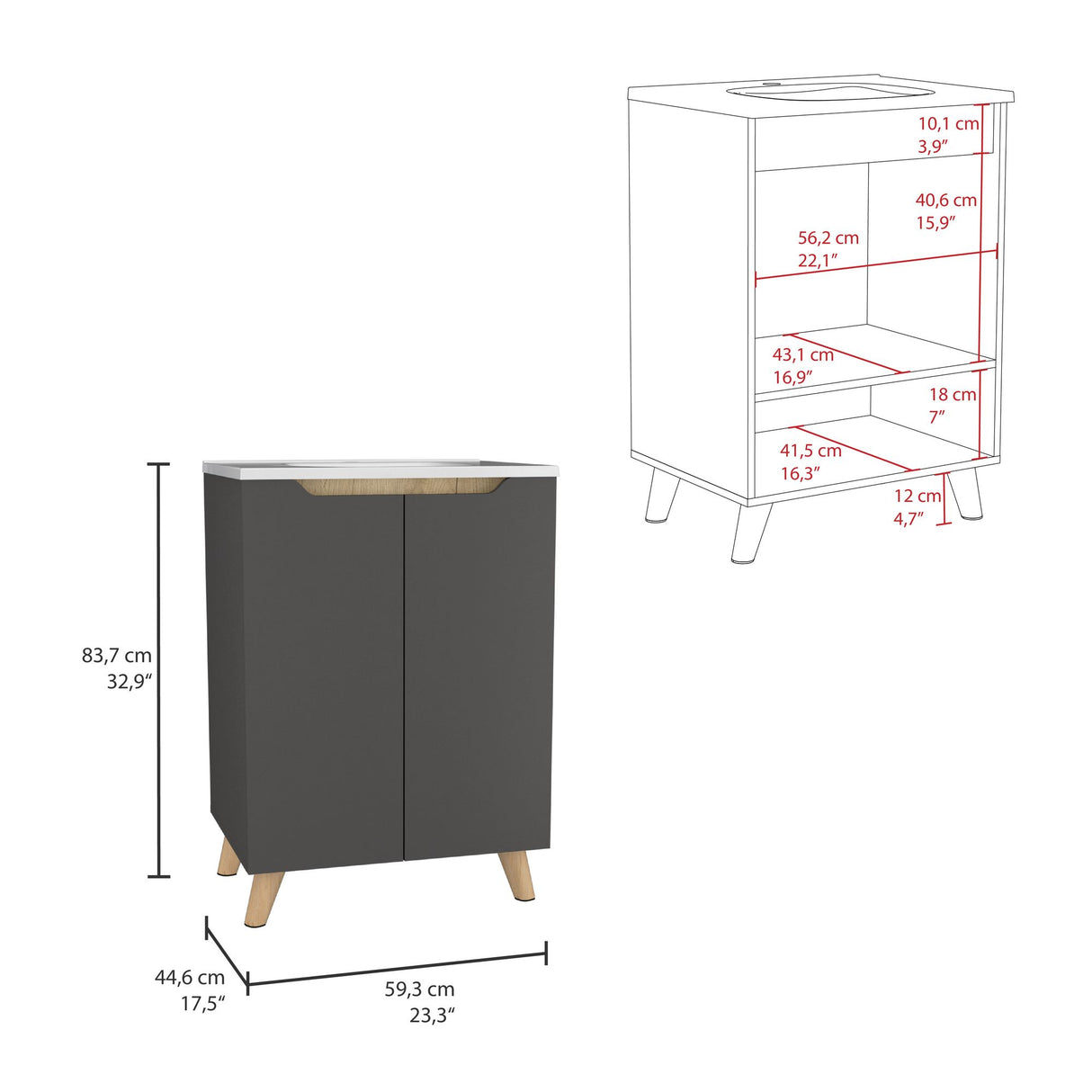 Mueble para Lavamanos Laurent Plomo 60x86cm Individual con Lavamanos y sin Grifería - MUEBLES PARA LAVAMANOS | Bylmo