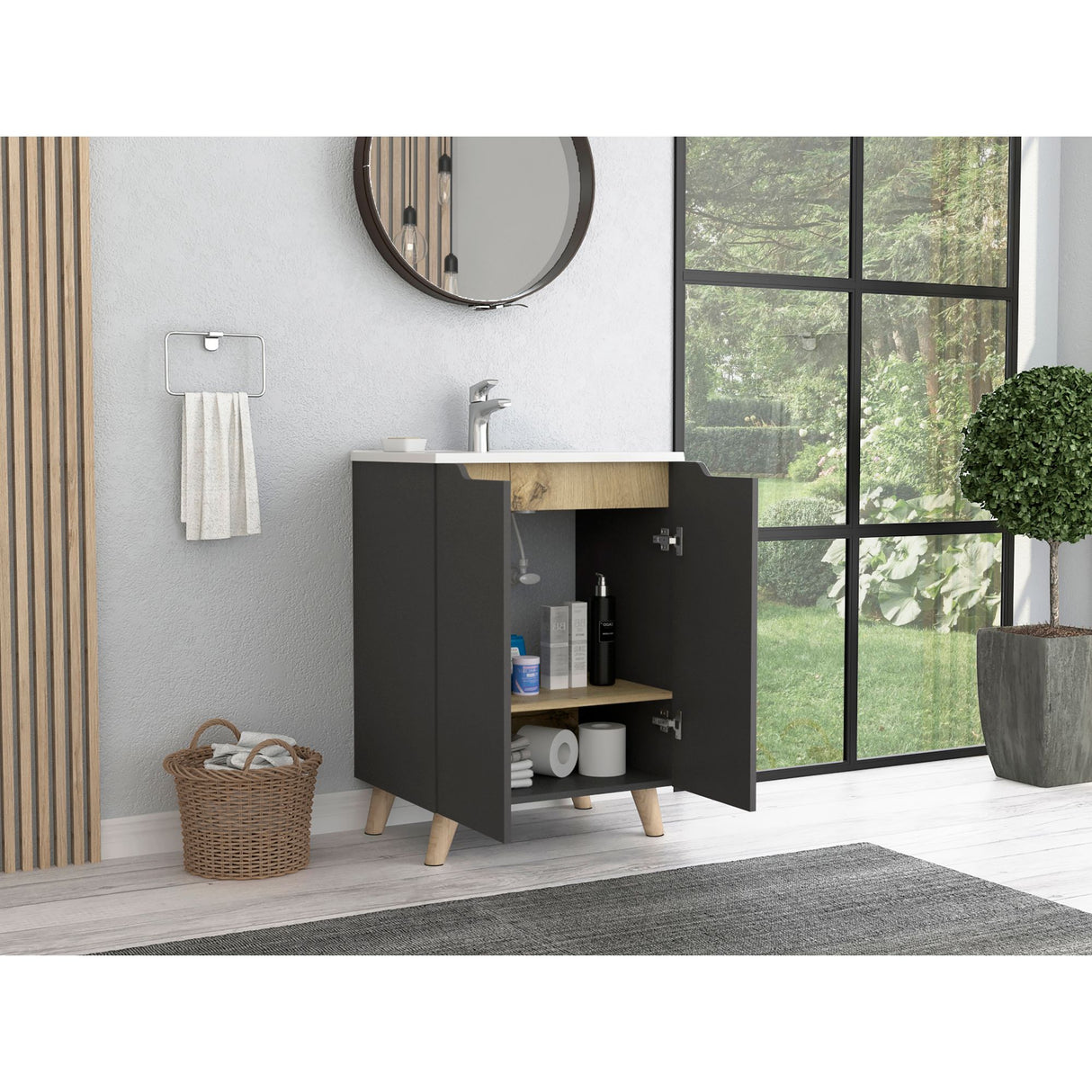 Mueble para Lavamanos Laurent Plomo 60x86cm Individual con Lavamanos y sin Grifería - MUEBLES PARA LAVAMANOS | Bylmo