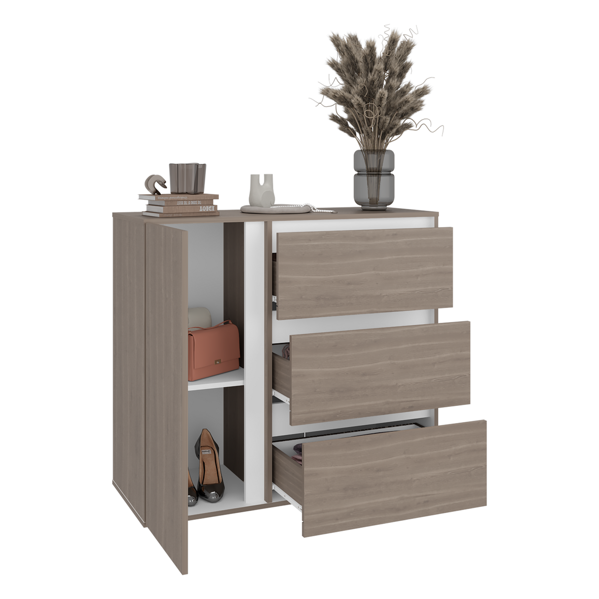 Cómoda Niza Bardolino y Blanco 100x91cm De Tres Hileras con Tres Cajones - CAJONERAS Y COMODAS | Bylmo