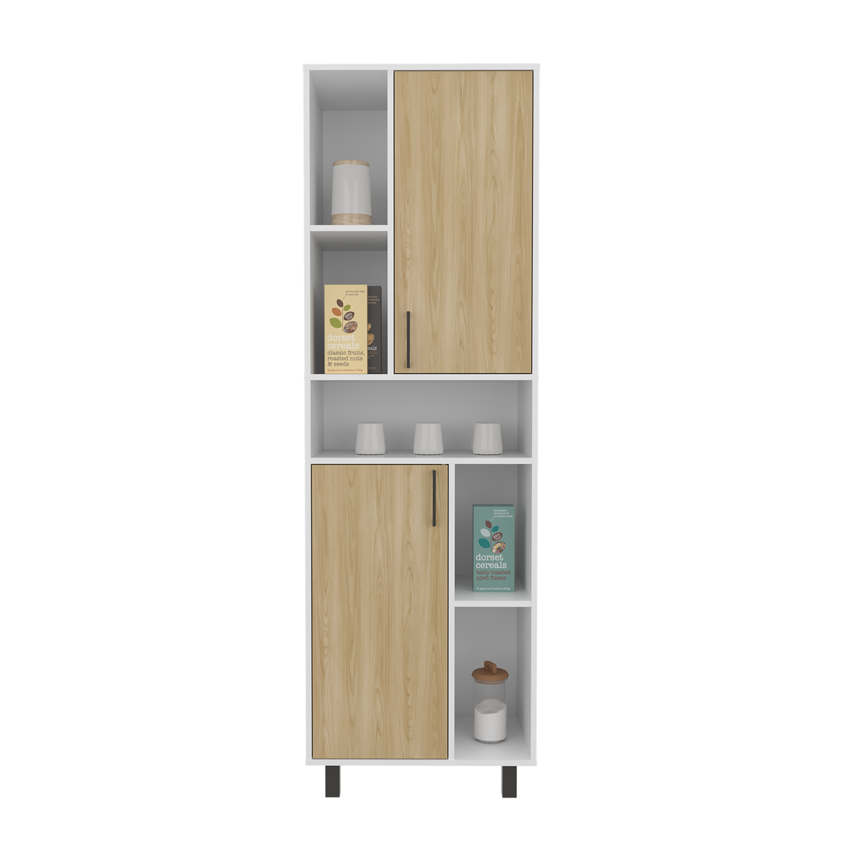 Estantería Bryce Blanco y Fresno Europeo 60x190cm Rectangular con Cuatro Entrepaños y con Nueve Compartimientos - BIBLIOTECAS Y ESTANTERIAS | Bylmo