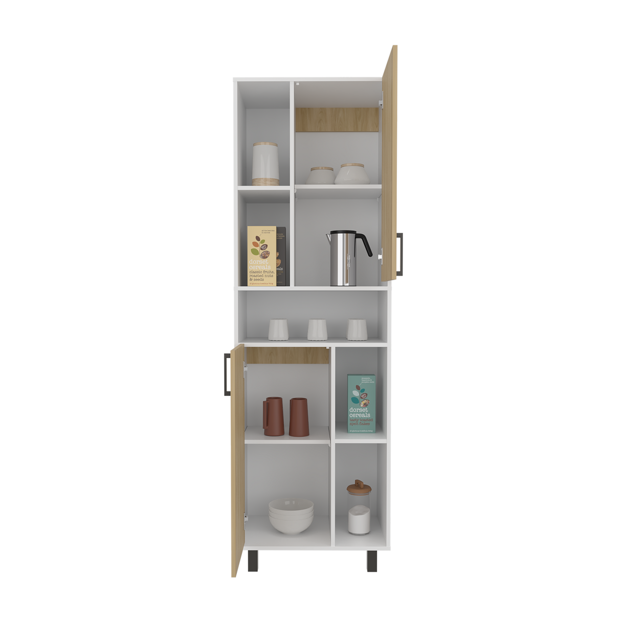 Estantería Bryce Blanco y Fresno Europeo 60x190cm Rectangular con Cuatro Entrepaños y con Nueve Compartimientos - BIBLIOTECAS Y ESTANTERIAS | Bylmo