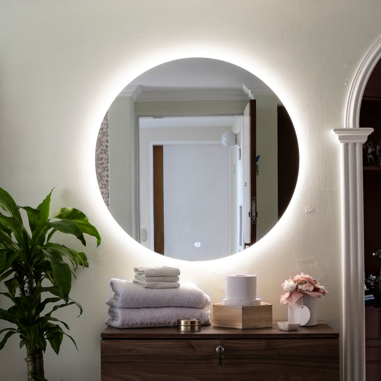 Espejo de Baño Redondo Petra 80x80cm Flotado Sin Marco y con Iluminación LED - ESPEJOS DE BANHO | Bylmo