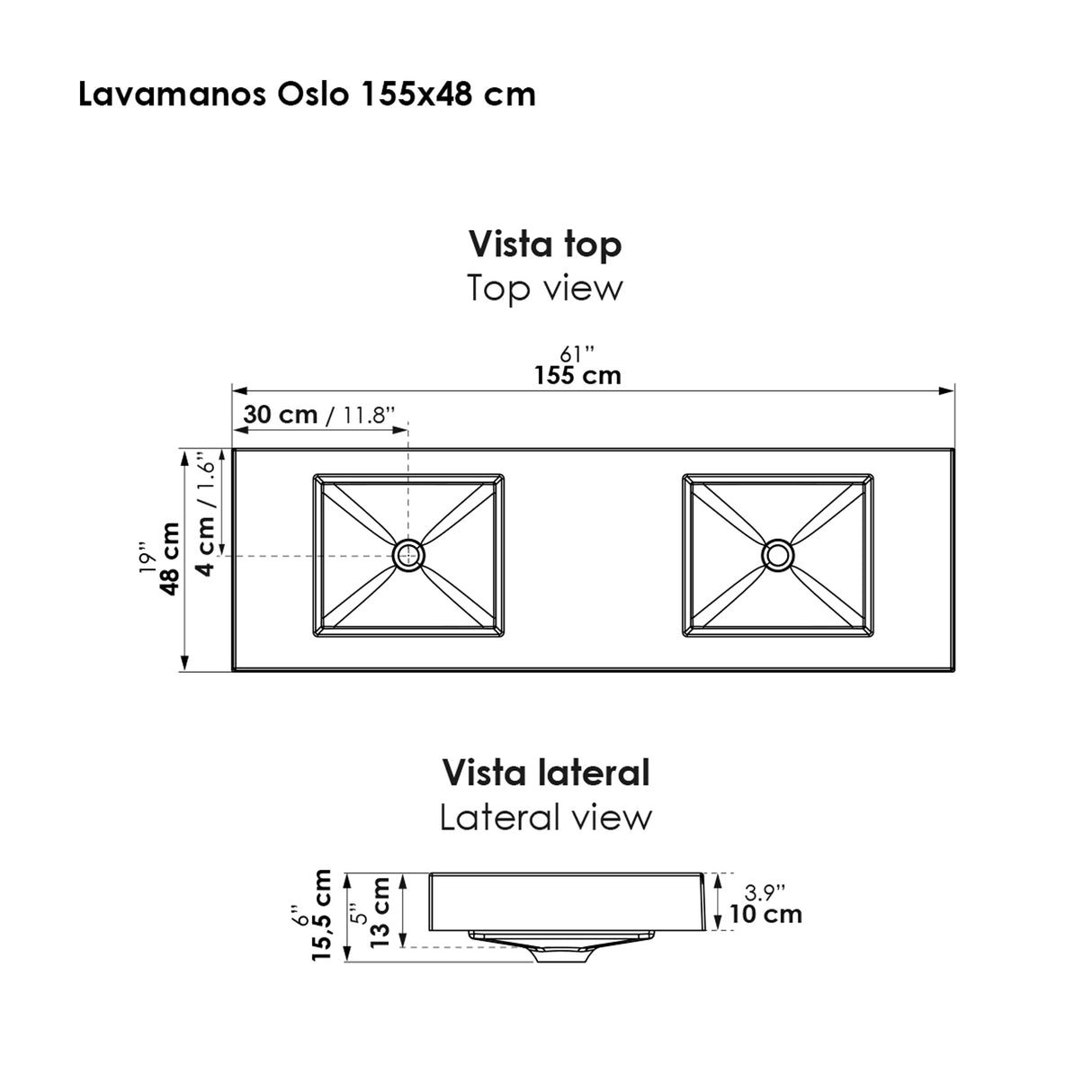 Kit Mueble con Lavamanos Flotante Macao Blanco 155x48cm Dobles con Lavamanos de Sobreponer con Dos Cajones - MUEBLES PARA LAVAMANOS | Bylmo