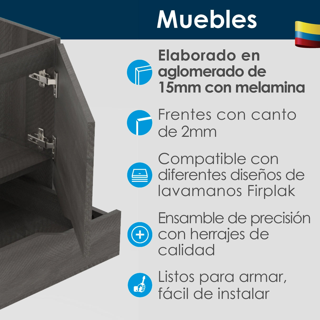 Mueble para Lavamanos Flotante Picasso Soder Mali 63x48cm Individual con Mesón de Quartzone y con Un Cajón - MUEBLES PARA LAVAMANOS | Bylmo