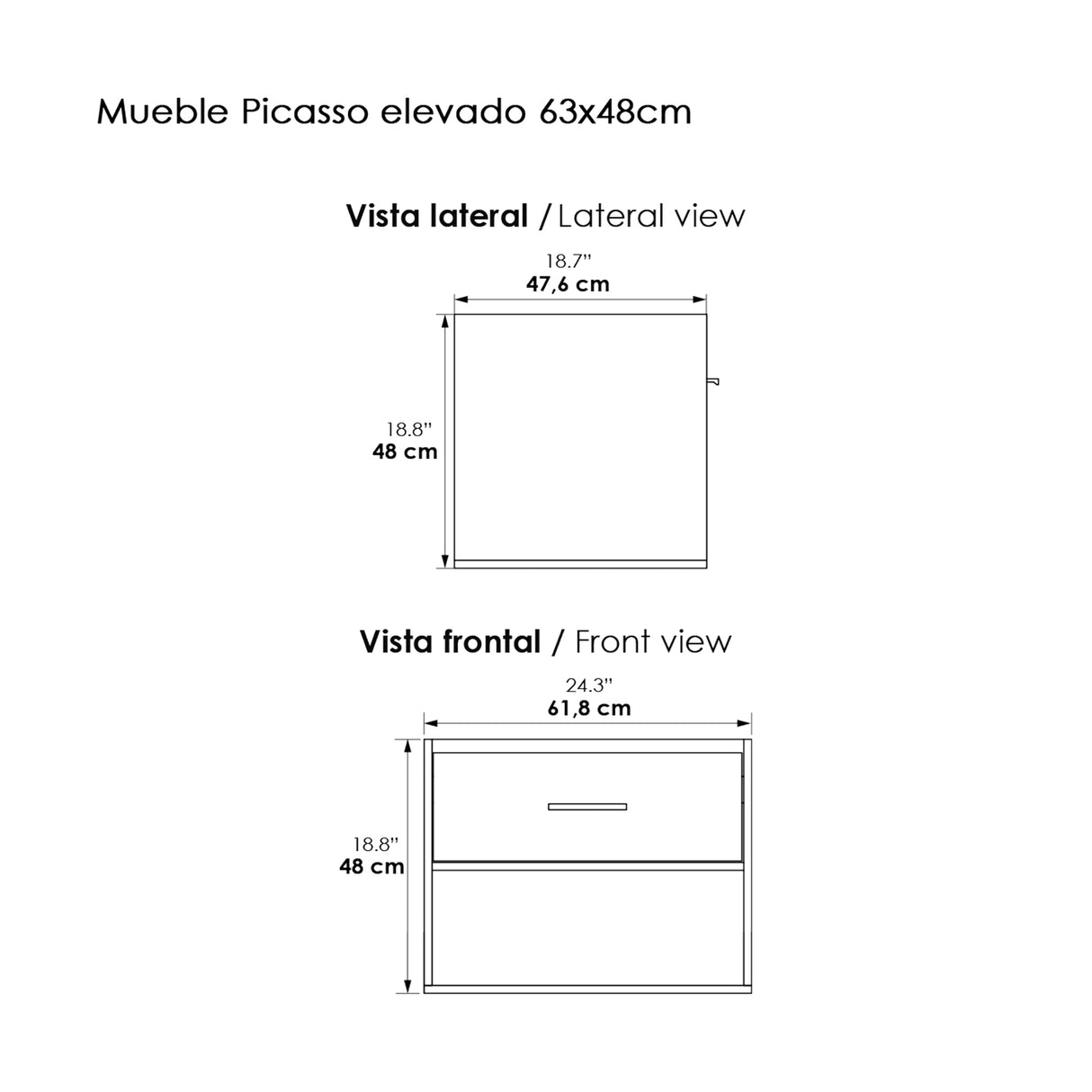 Mueble para Lavamanos Flotante Picasso Soder Mali 63x48cm Individual con Mesón de Quartzone y con Un Cajón - MUEBLES PARA LAVAMANOS | Bylmo