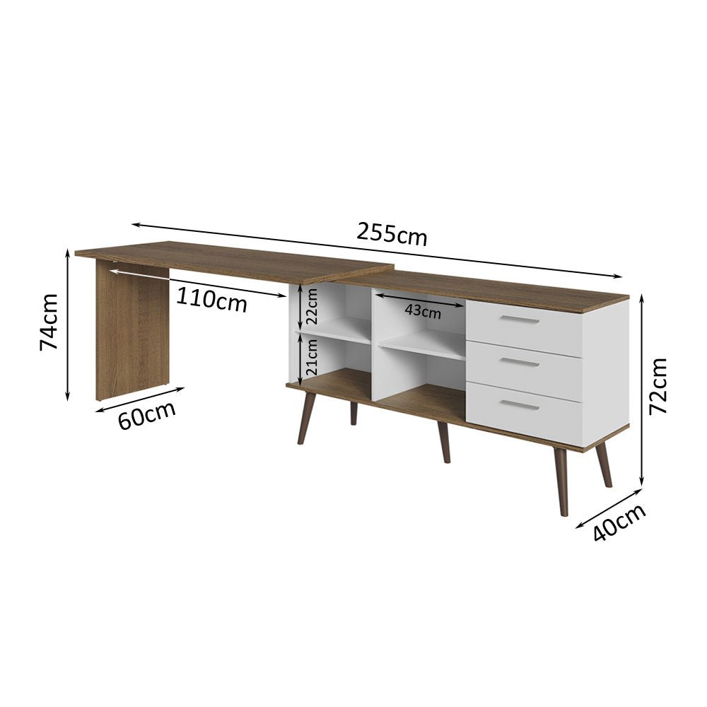 Escritorio en L Lisboa Blanco y Marron 255x74cm con Organizador de Libros y con Archivador - ESCRITORIOS | Bylmo
