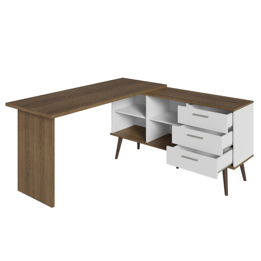 Escritorio en L Lisboa Blanco y Marron 255x74cm con Organizador de Libros y con Archivador - ESCRITORIOS | Bylmo