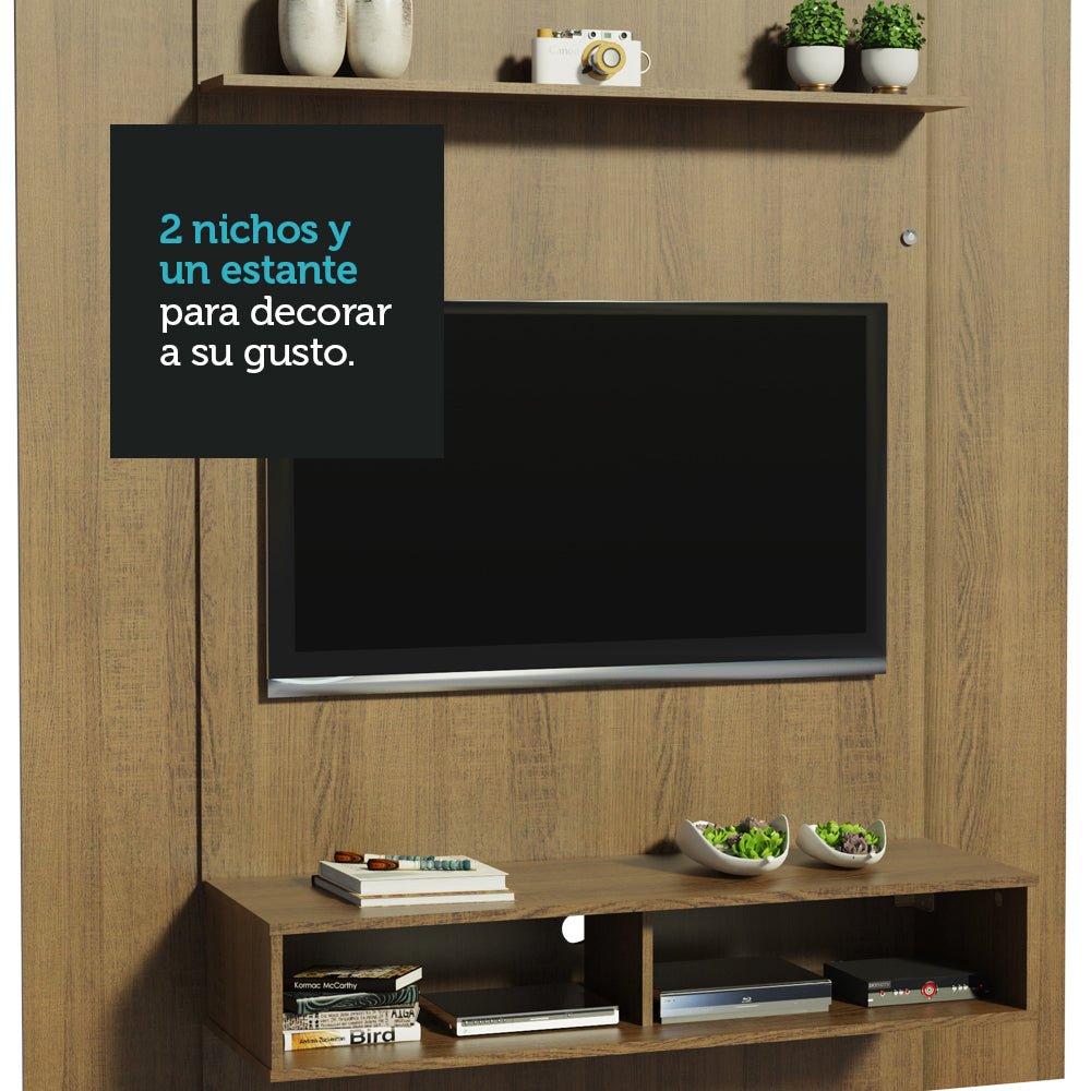 Panel de TV Arizona Marron 130x136cm para TV Hasta 50" Pulgadas con Ranuras para Cables y con Dos Compartimientos - MUEBLES DE TV | Bylmo