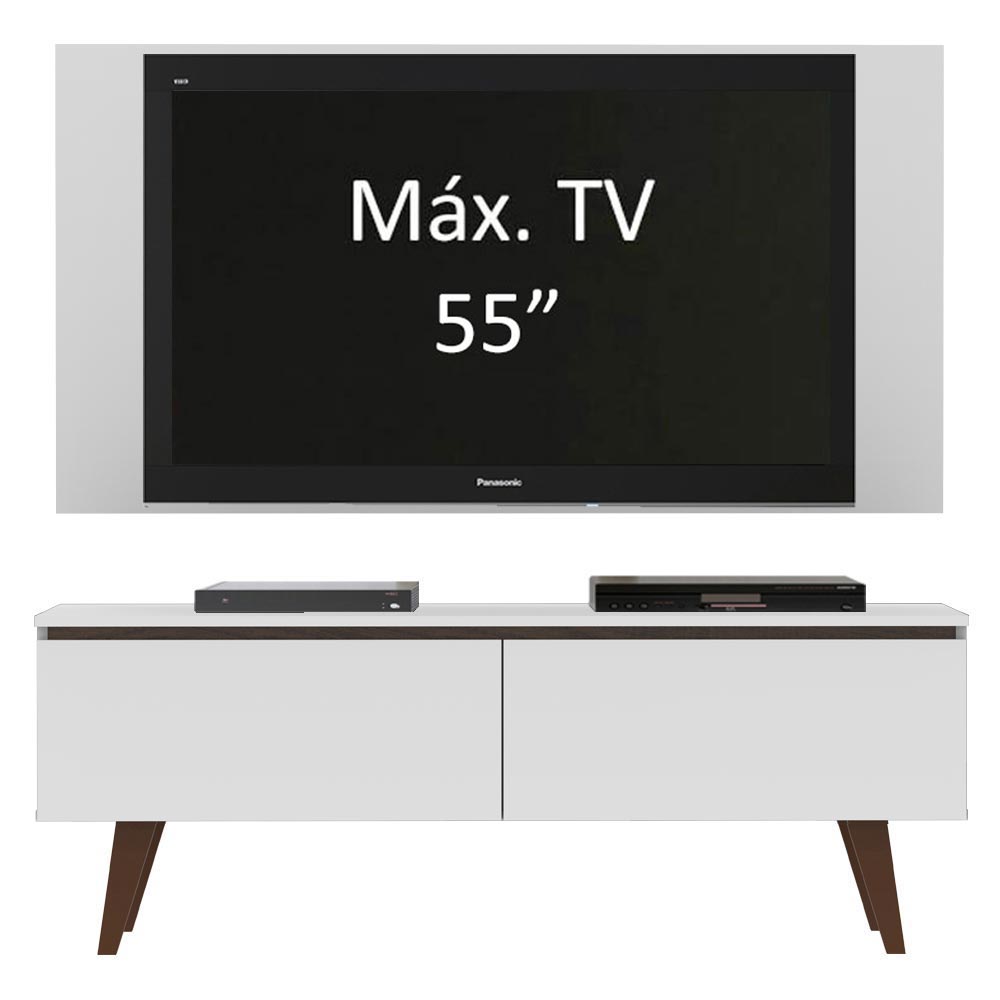 Combo Mueble y Panel de TV Le Mans Blanco 136x72cm para TV Hasta 55" Pulgadas con Ranuras para Cables y con Dos Compartimientos - MUEBLES DE TV | Bylmo