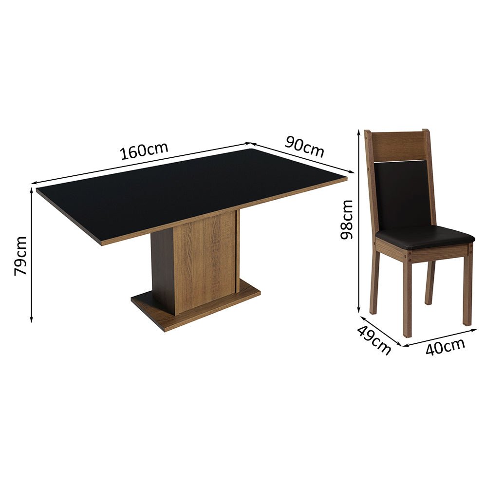 Combo Comedor y Sillas Augusta Negro y Marron 160x79cm Rectangular de Seis Puestos con Seis Sillas - COMEDORES | Bylmo