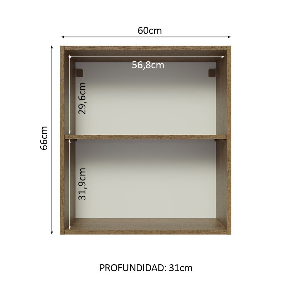 Mueble Superior de Cocina Glamy Marron 60x66cm con Dos Entrepaños y con Una Puerta - MUEBLES SUPERIORES DE COCINA | Bylmo