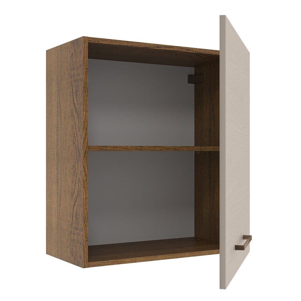 Mueble Superior de Cocina Agata Marron y Crema 60x66cm con Dos Entrepaños y con Una Puerta - MUEBLES SUPERIORES DE COCINA | Bylmo