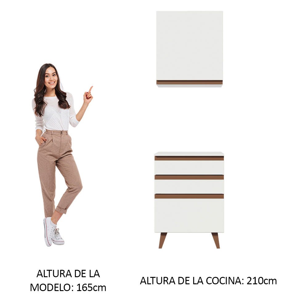 Combo Mueble Superior e Inferior de Cocina Reims Blanco 60x210cm con Mesón de Madera Aglomerada MPD y sin Estufa - MUEBLES INFERIORES DE COCINA | Bylmo