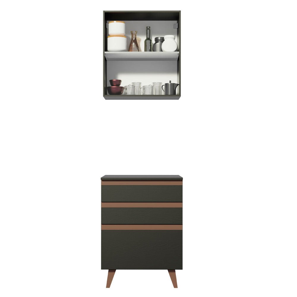 Combo Mueble Superior e Inferior de Cocina Reims Negro 60x210cm con Mesón de Madera Aglomerada MPD y sin Estufa - MUEBLES INFERIORES DE COCINA | Bylmo