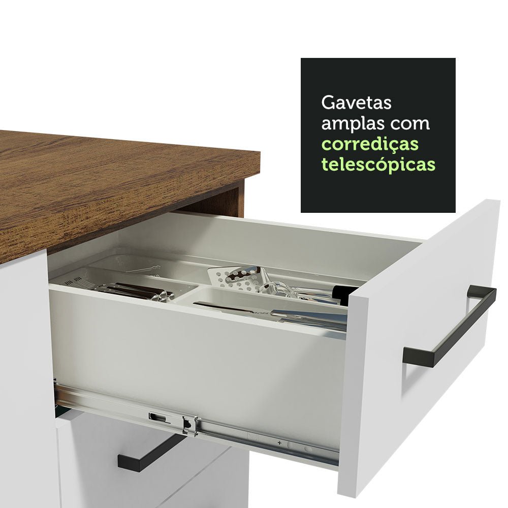 Cocina Integral Esquinero Modular Agata Marron y Blanco 399x225cm sin Mesón sin Estufa con Tres Cajones y con Veintitrés Entrepaños - COCINAS | Bylmo