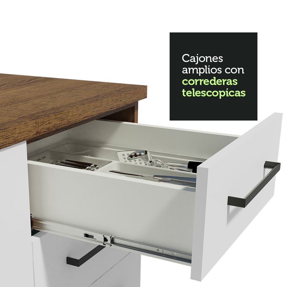 Cocina Integral Esquinero Modular Agata Marron y Blanco 399x225cm sin Mesón sin Estufa con Tres Cajones y con Dieciocho Entrepaños - COCINAS | Bylmo