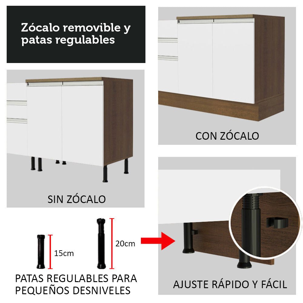 Cocina Integral Esquinero Modular Glamy Marron y Blanco 329x225cm sin Mesón sin Estufa con Tres Cajones y con Diecisiete Entrepaños - COCINAS | Bylmo