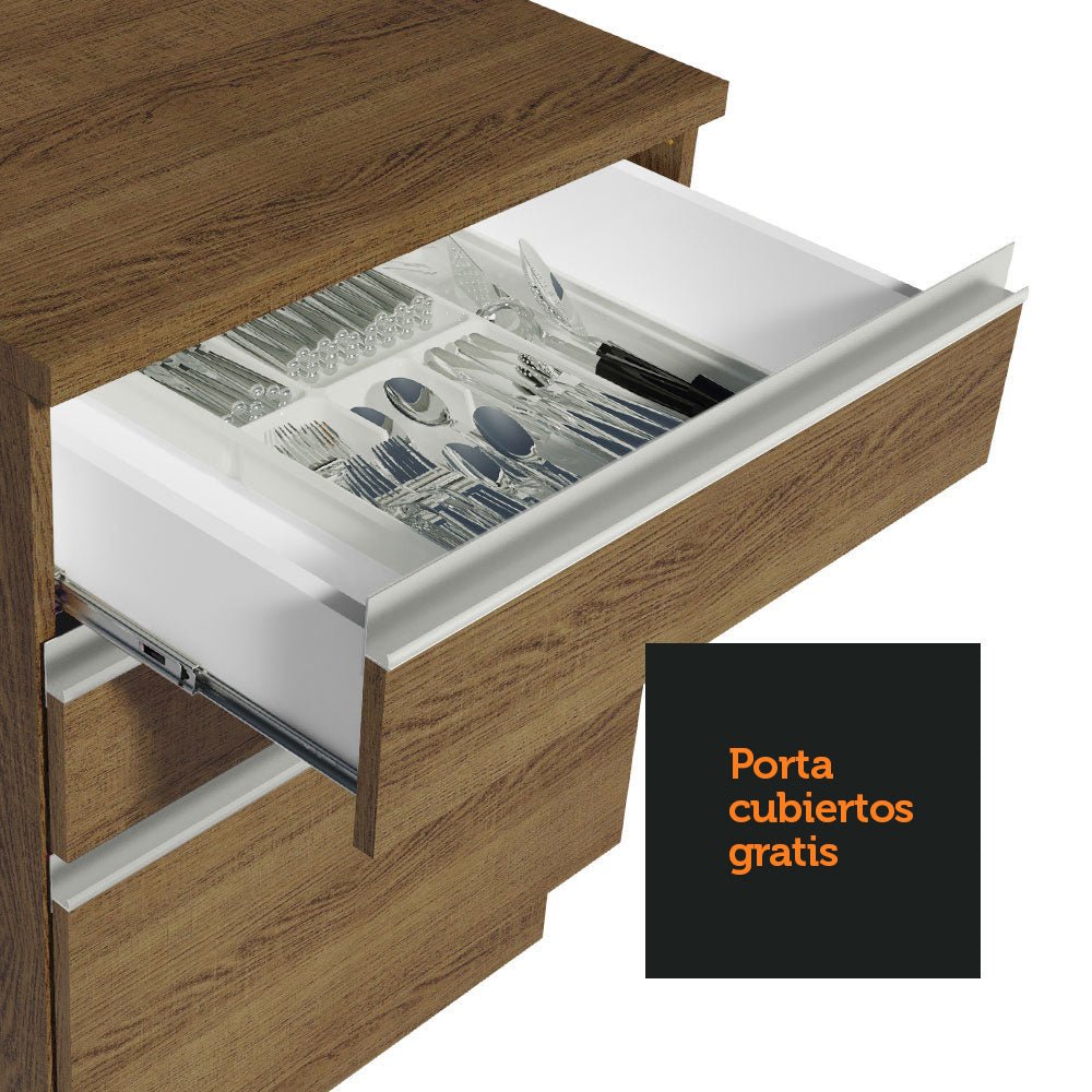 Cocina Integral Esquinero Modular Glamy Marron 399x225cm sin Mesón sin Estufa con Tres Cajones y con Veintitrés Entrepaños - COCINAS | Bylmo