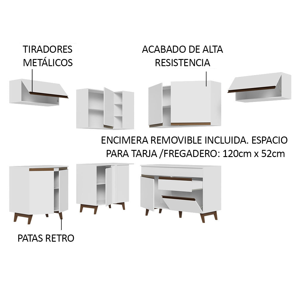 Cocina Integral Esquinero Modular Reims Blanco 402x210cm con Mesón de Madera Aglomerada Mdp sin Estufa con Un Cajón y con Diecisiete Entrepaños - COCINAS | Bylmo