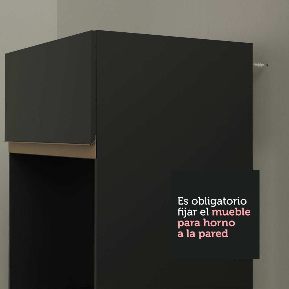 Cocina Integral Esquinero Modular Reims Negro 462x210cm con Mesón de Madera Aglomerada Mdp sin Estufa con Tres Cajones y con Veintidós Entrepaños - COCINAS | Bylmo
