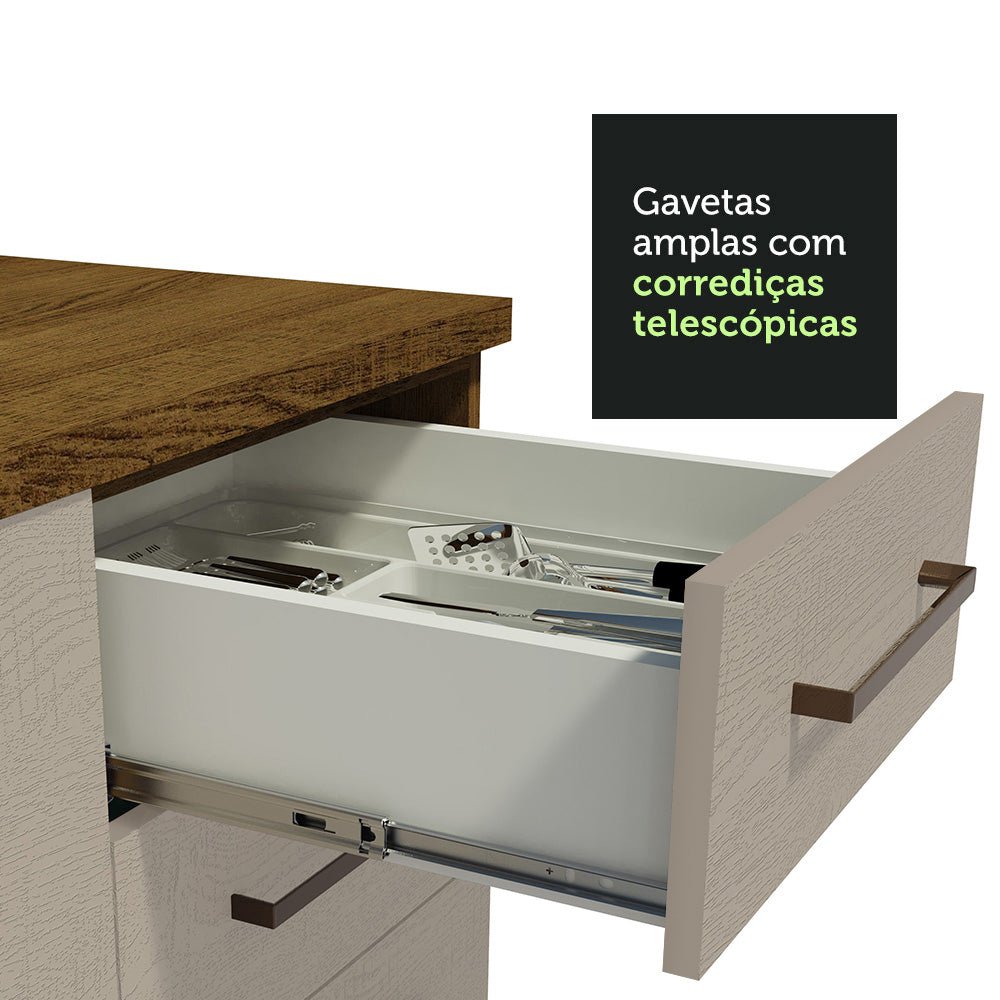 Cocina Integral Modular Agata Marron y Crema 220x225cm sin Mesón sin Estufa con Tres Cajones y con Diecisiete Entrepaños - COCINAS | Bylmo