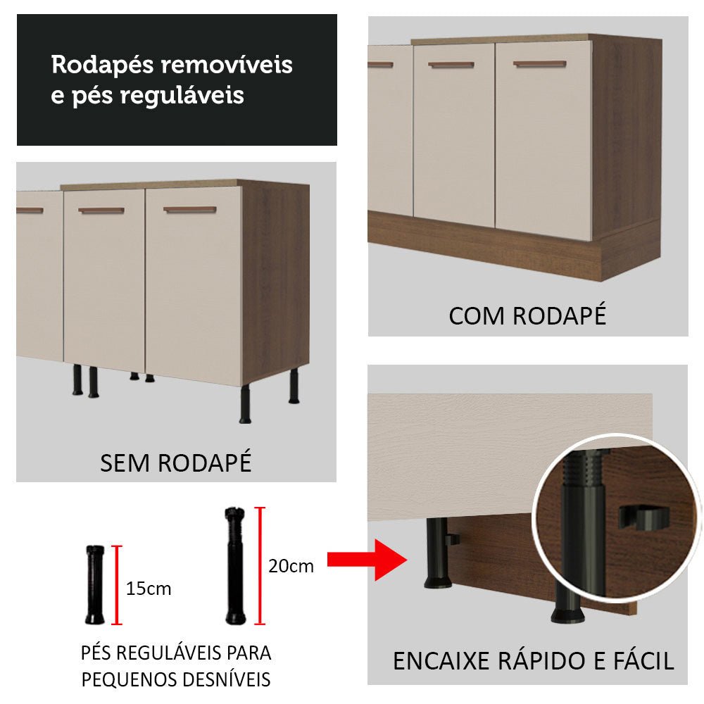 Cocina Integral Modular Agata Marron y Crema 220x225cm sin Mesón sin Estufa con Tres Cajones y con Diecisiete Entrepaños - COCINAS | Bylmo
