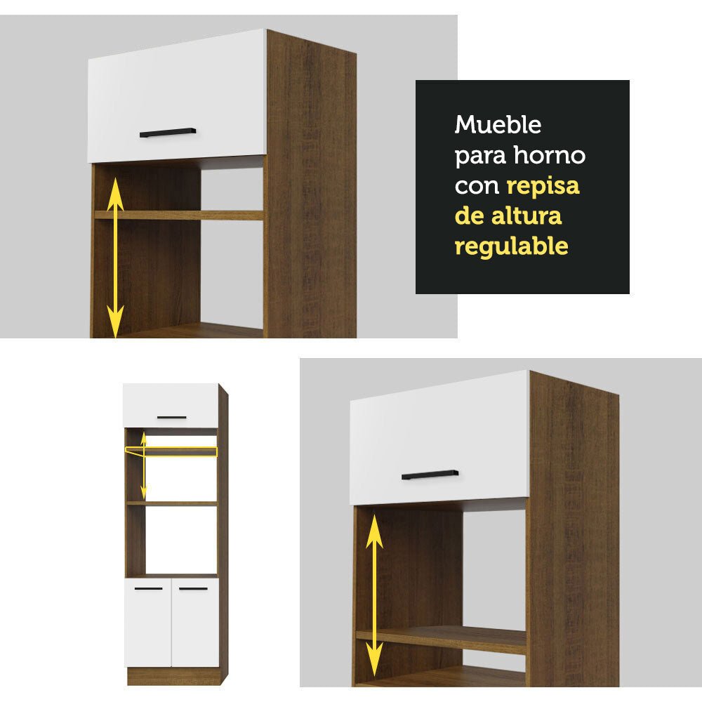 Cocina Integral Modular Agata Marron y Blanco 310x225cm sin Mesón sin Estufa con Dos Cajones y con Dieciocho Entrepaños - COCINAS | Bylmo