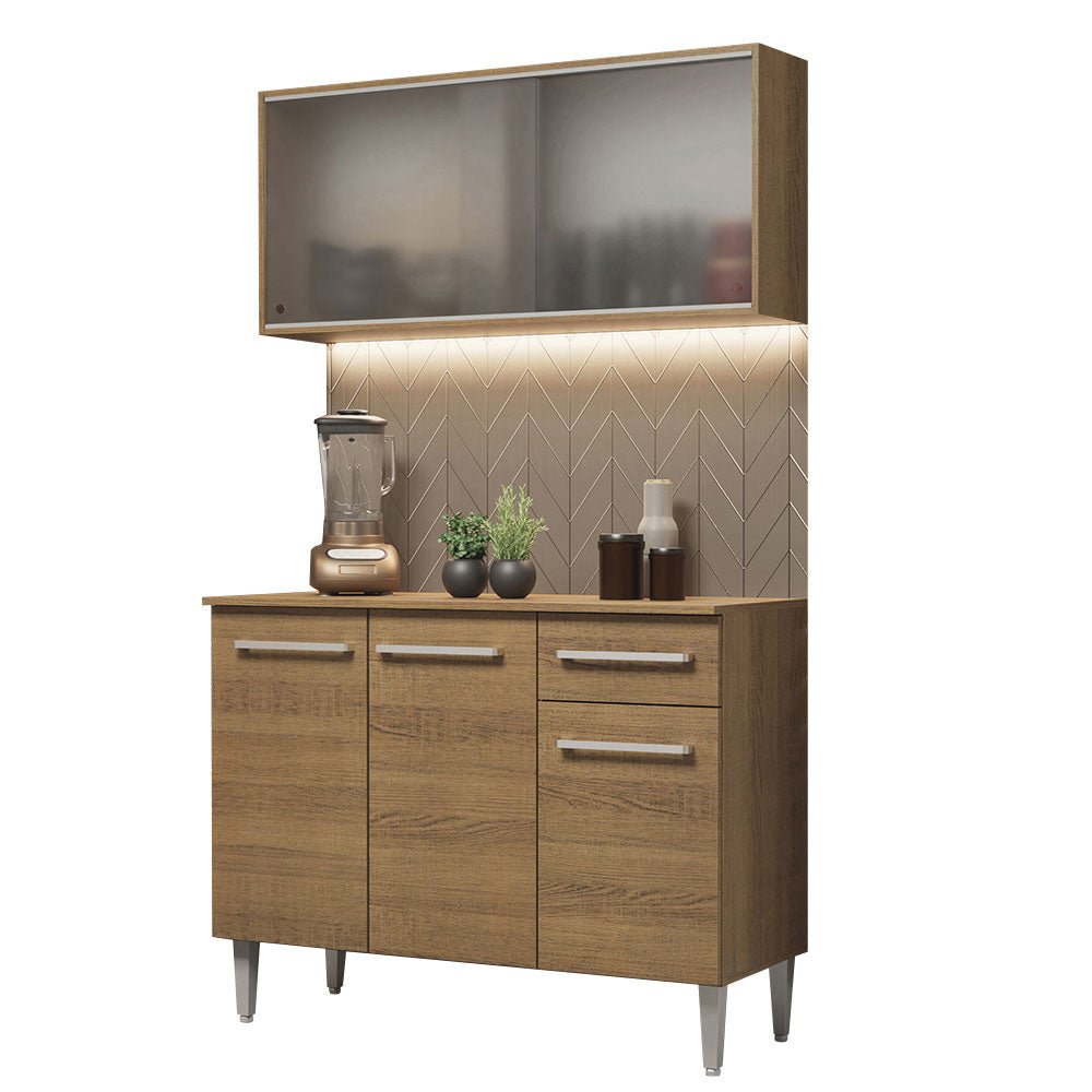 Cocina Integral Modular Emilly Cafe Claro 105x186cm con Mesón de Madera Aglomerada Mdp sin Estufa con Un Cajón y con Cinco Entrepaños - COCINAS | Bylmo