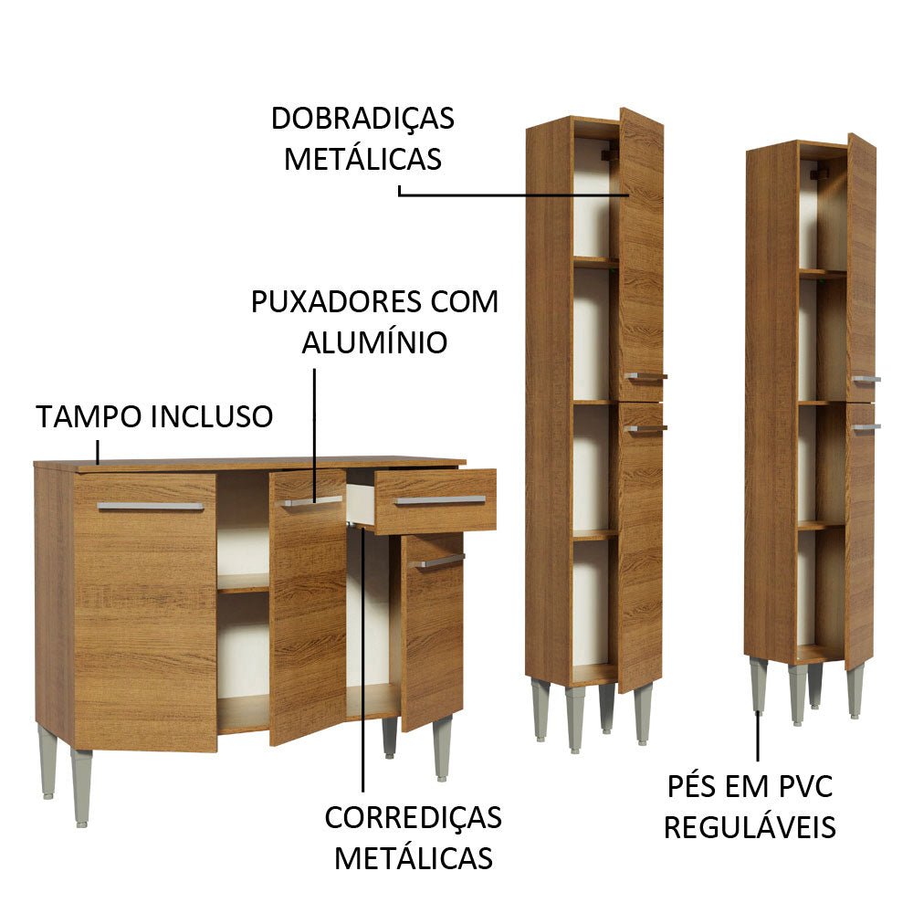 Cocina Integral Modular Emilly Front Marron 169x186cm con Mesón de Madera Aglomerada Mdp sin Estufa con Un Cajón y con Once Entrepaños - COCINAS | Bylmo