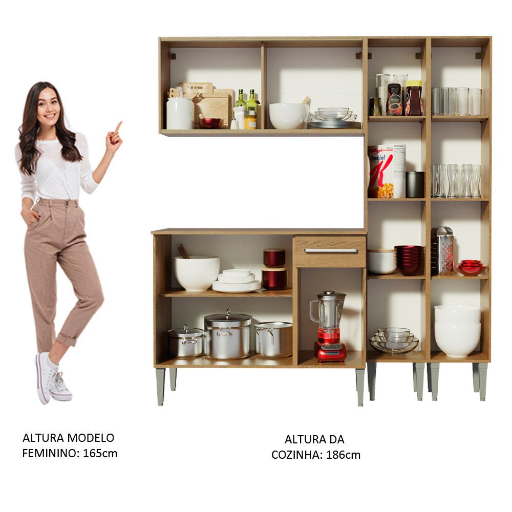 Cocina Integral Modular Emilly Fly Marron 169x186cm con Mesón de Madera Aglomerada Mdp sin Estufa con Un Cajón y con Trece Entrepaños - COCINAS | Bylmo