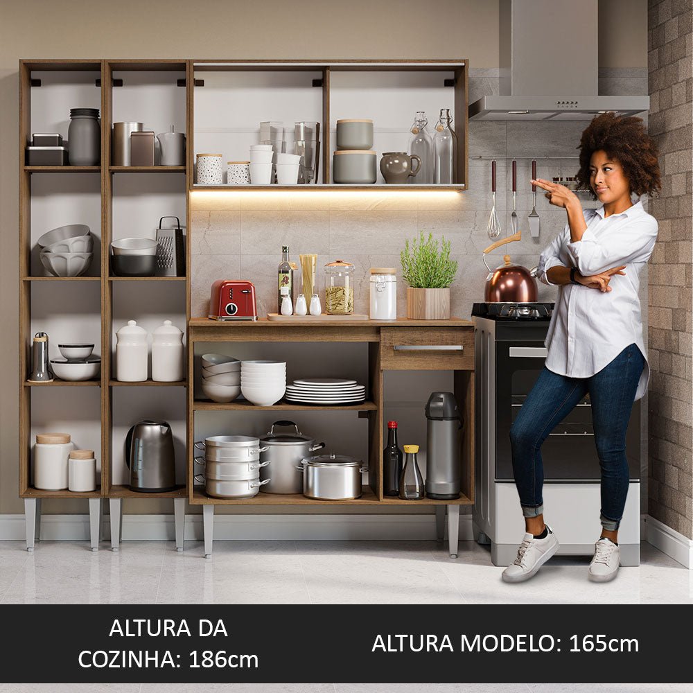 Cocina Integral Modular Emilly Marron 169x186cm con Mesón de Madera Aglomerada Mdp sin Estufa con Un Cajón y con Trece Entrepaños - COCINAS | Bylmo