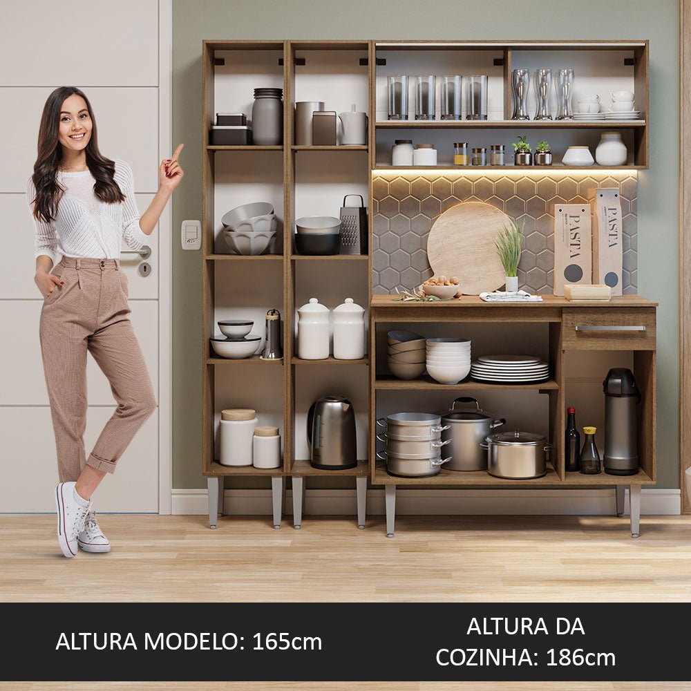 Cocina Integral Modular Emilly Marron 169x186cm con Mesón de Madera Aglomerada Mdp sin Estufa con Un Cajón y con Catorce Entrepaños - COCINAS | Bylmo