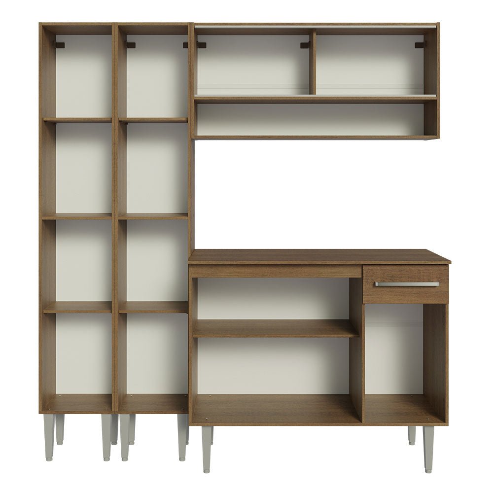 Cocina Integral Modular Emilly Marron 169x186cm con Mesón de Madera Aglomerada Mdp sin Estufa con Un Cajón y con Catorce Entrepaños - COCINAS | Bylmo
