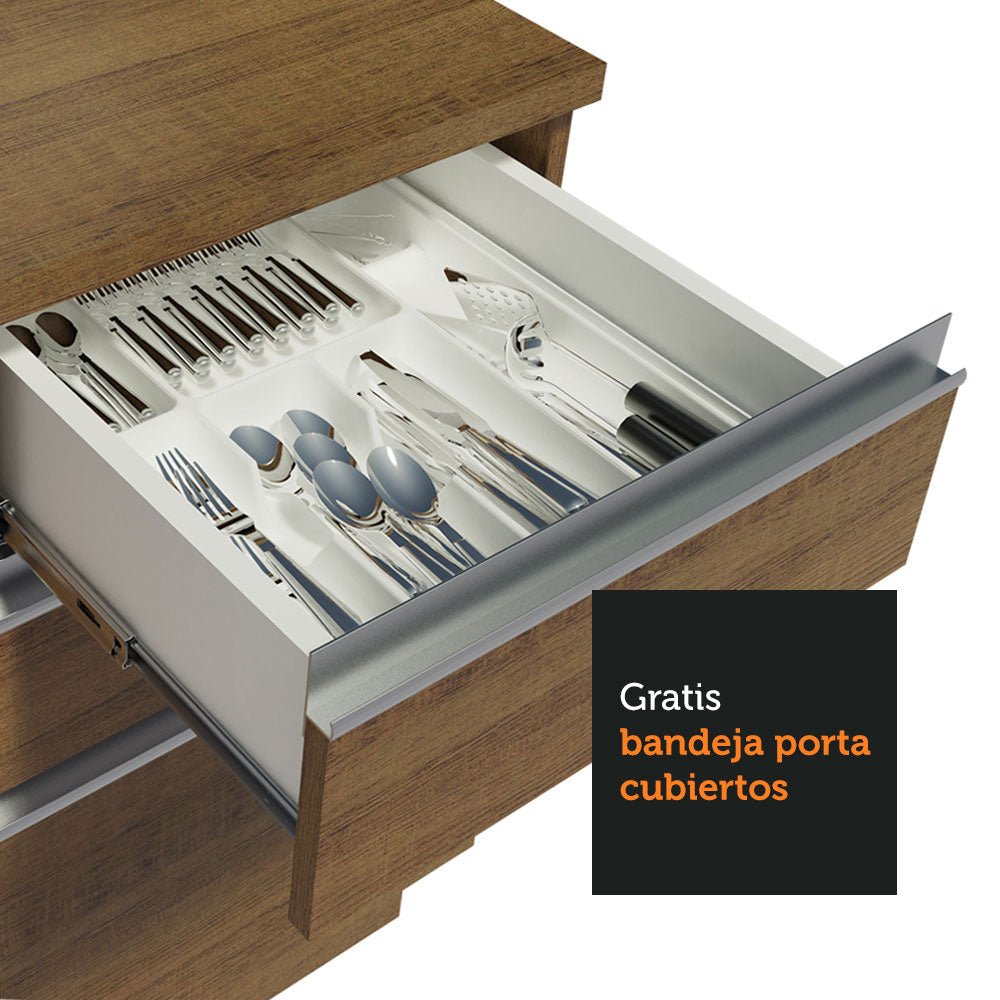 Cocina Integral Modular Glamy Marron 180x225cm sin Mesón sin Estufa con Tres Cajones con Puerta de Vidrio y con Espacio para Extractor - COCINAS | Bylmo
