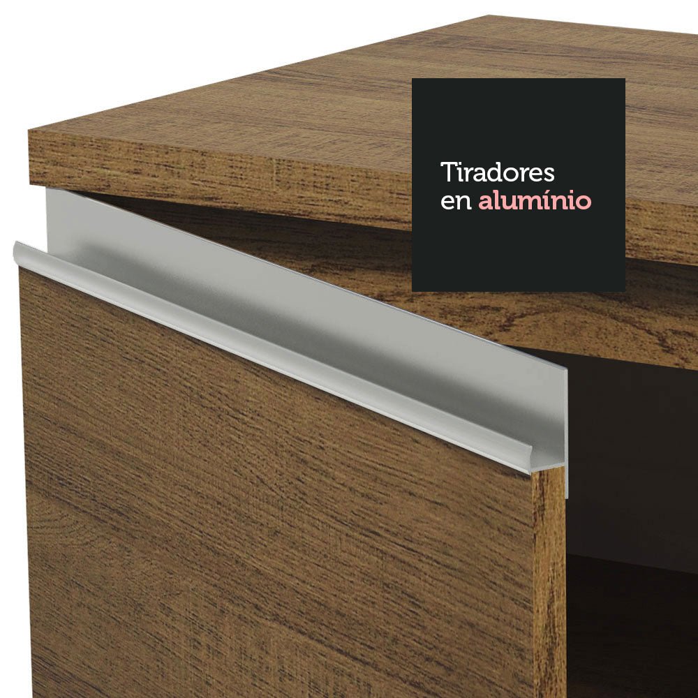 Cocina Integral Modular Glamy Marron 180x225cm sin Mesón sin Estufa con Tres Cajones con Puerta de Vidrio y con Espacio para Extractor - COCINAS | Bylmo