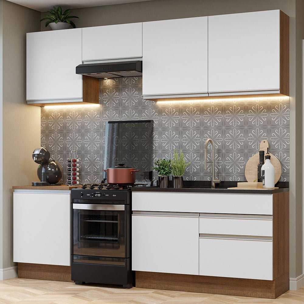 Cocina Integral Modular Glamy Marron y Blanco 240x225cm sin Mesón sin Estufa con Dos Cajones y con Diez Entrepaños - COCINAS | Bylmo