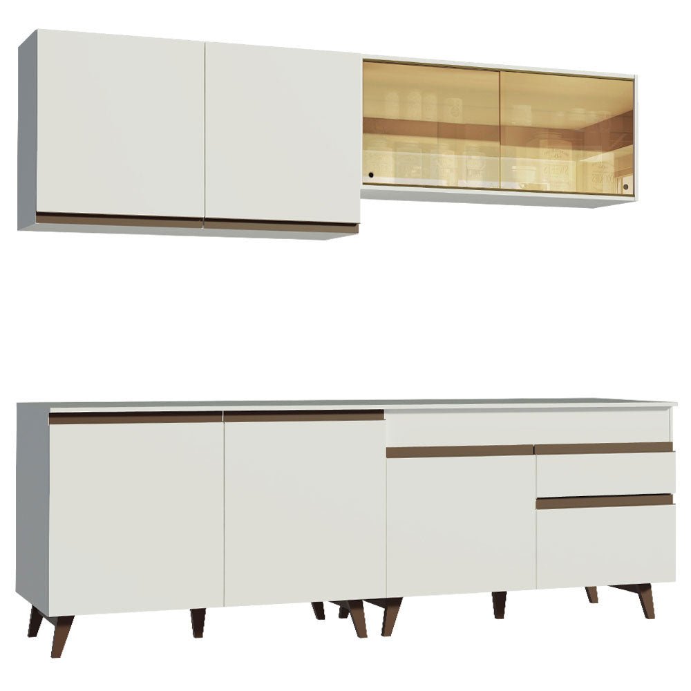 Cocina Integral Modular Reims Blanco 240x210cm con Mesón de Madera Aglomerada Mdp sin Estufa con Un Cajón y con Trece Entrepaños - COCINAS | Bylmo