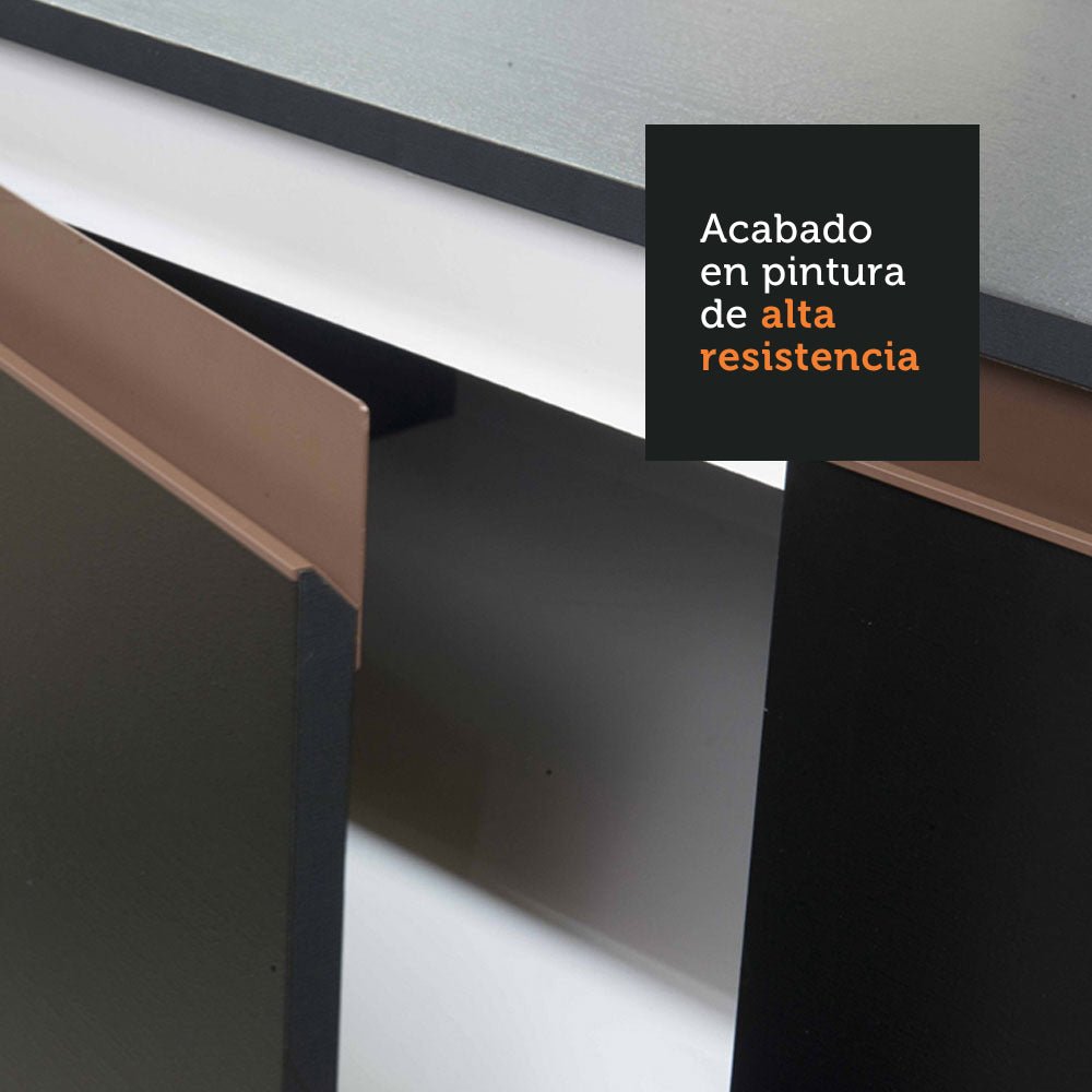 Cocina Integral Modular Reims Negro 250x210cm con Mesón de Madera Aglomerada Mdp sin Estufa con Tres Cajones y con Diez Entrepaños - COCINAS | Bylmo