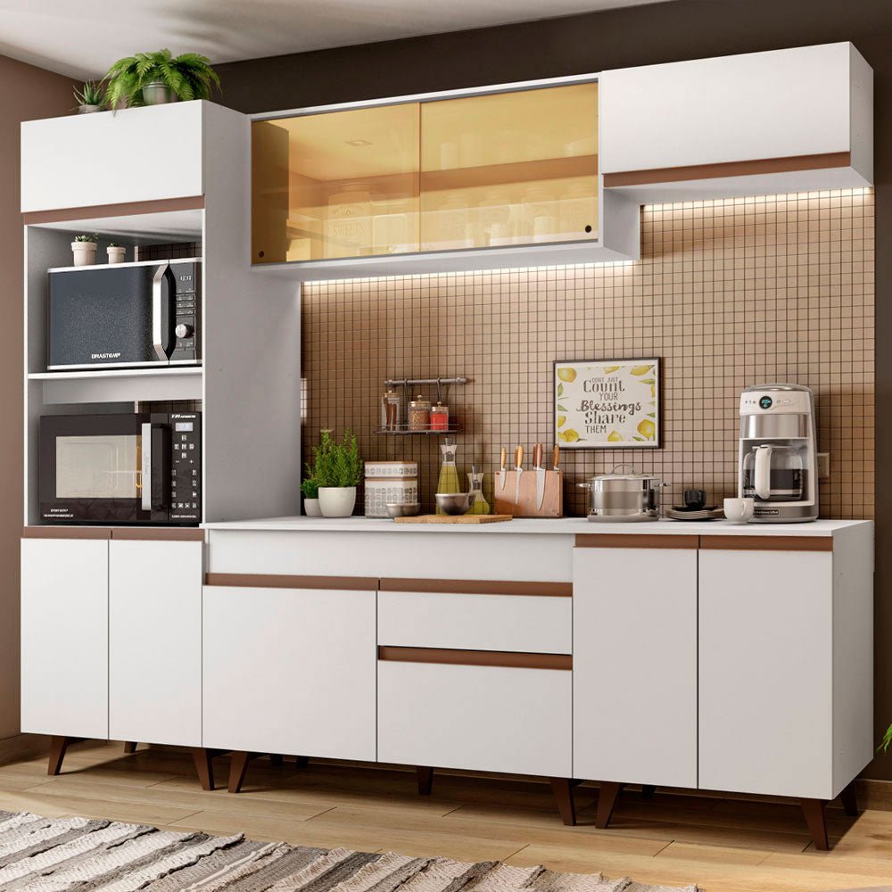 Cocina Integral Modular Reims Blanco 260x210cm con Mesón de Madera Aglomerada Mdp sin Estufa con Un Cajón y con Catorce Entrepaños - COCINAS | Bylmo