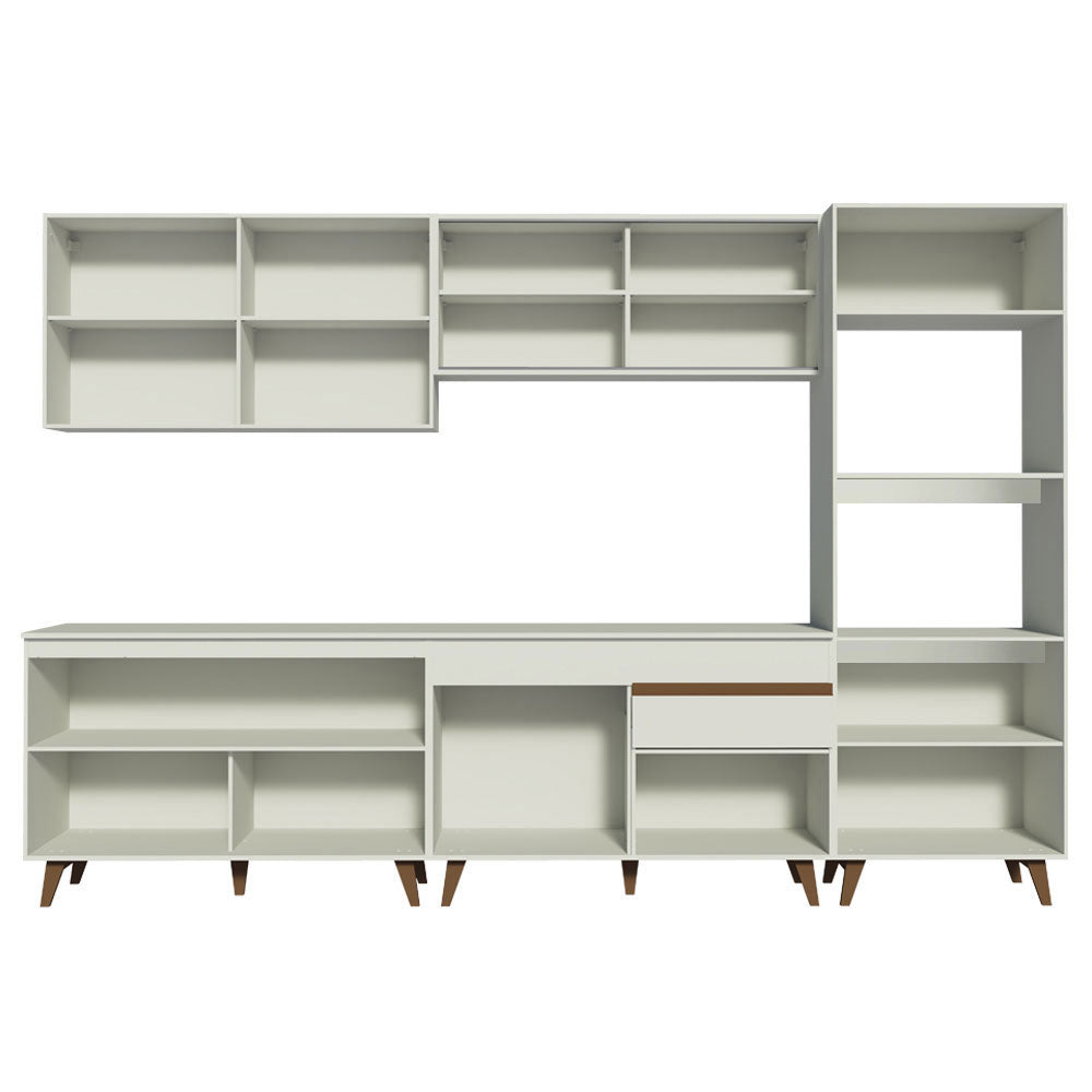 Cocina Integral Modular Reims Blanco 310x210cm con Mesón de Madera Aglomerada Mdp sin Estufa con Un Cajón y con Dieciocho Entrepaños - COCINAS | Bylmo