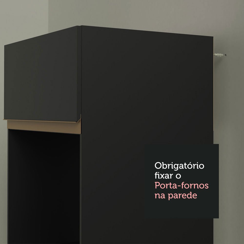 Cocina Integral Modular Reims Negro 310x210cm con Mesón de Madera Aglomerada Mdp sin Estufa con Un Cajón y con Dieciocho Entrepaños - COCINAS | Bylmo