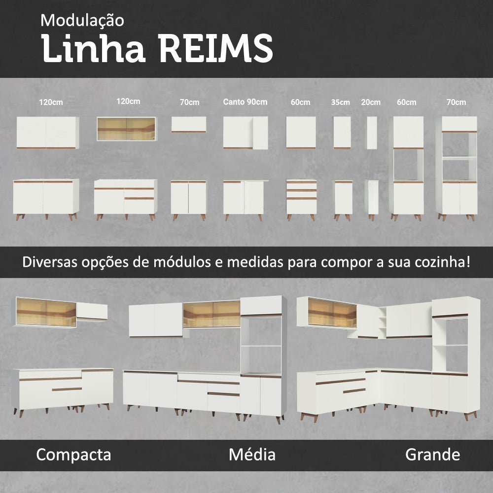 Cocina Integral Modular Reims Blanco 320x210cm con Mesón de Madera Aglomerada Mdp sin Estufa con Tres Cajones y con Quince Entrepaños - COCINAS | Bylmo