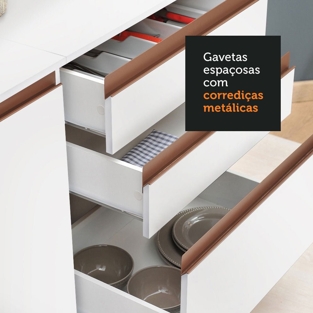 Cocina Integral Modular Reims Blanco 320x210cm con Mesón de Madera Aglomerada Mdp sin Estufa con Tres Cajones y con Diecisiete Entrepaños - COCINAS | Bylmo