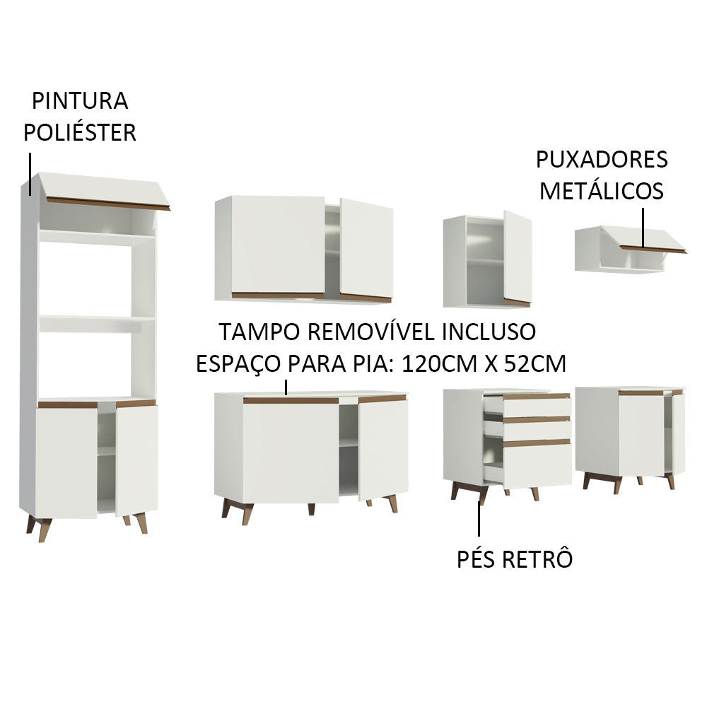Cocina Integral Modular Reims Blanco 320x210cm con Mesón de Madera Aglomerada Mdp sin Estufa con Tres Cajones y con Diecisiete Entrepaños - COCINAS | Bylmo