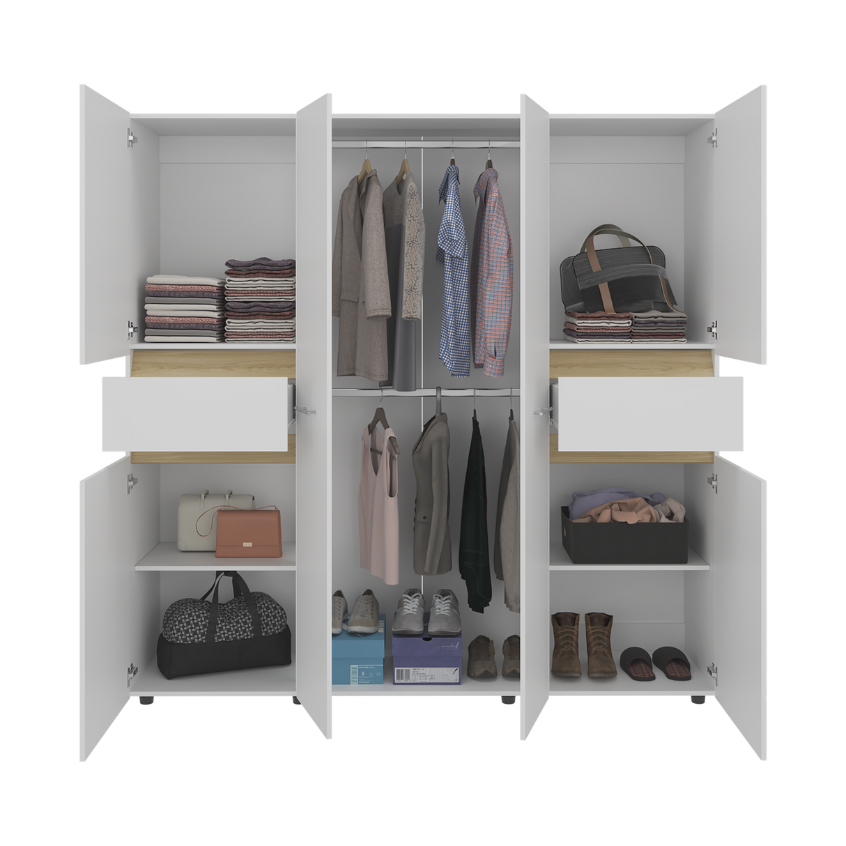 Closet Berino Blanco y Fresno Europeo 200x200cm con Seis Puertas y Diez Compartimientos - CLOSETS | Bylmo