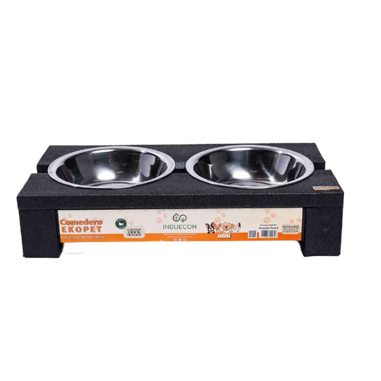 Comedero Ekopet Negro 38x8cm con Dos Tazones y para Mascotas Pequeñas - COMEDEROS PARA MASCOTAS | Bylmo