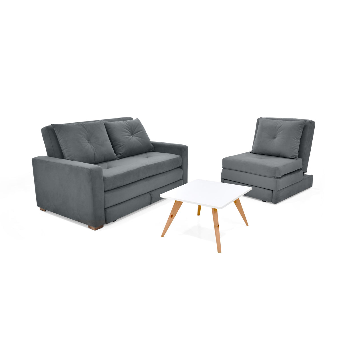 Sala Torino Gris y Blanco Natural 147x87cm con Sofacama Poltrona y Mesa de Centro - SOFAS Y POLTRONAS | Bylmo